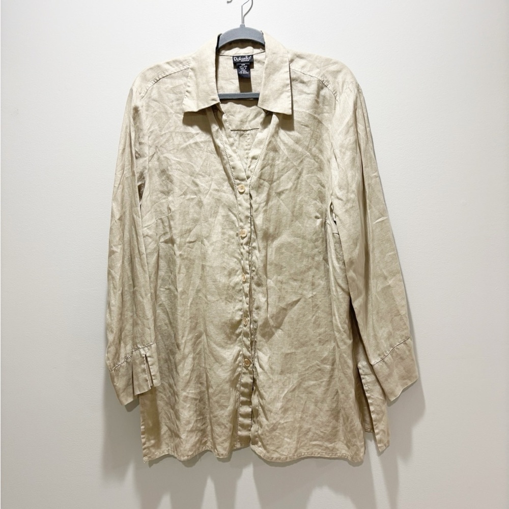 RAFAELLA Woman Linen Beige Tan Tunic Relaxed Fit Button Down Shirt Size 18W